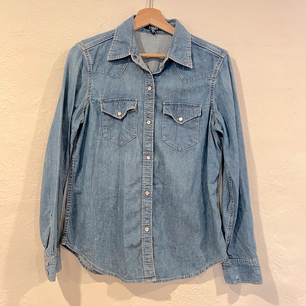 Chaos women Jean shirt with snap pearl buttons